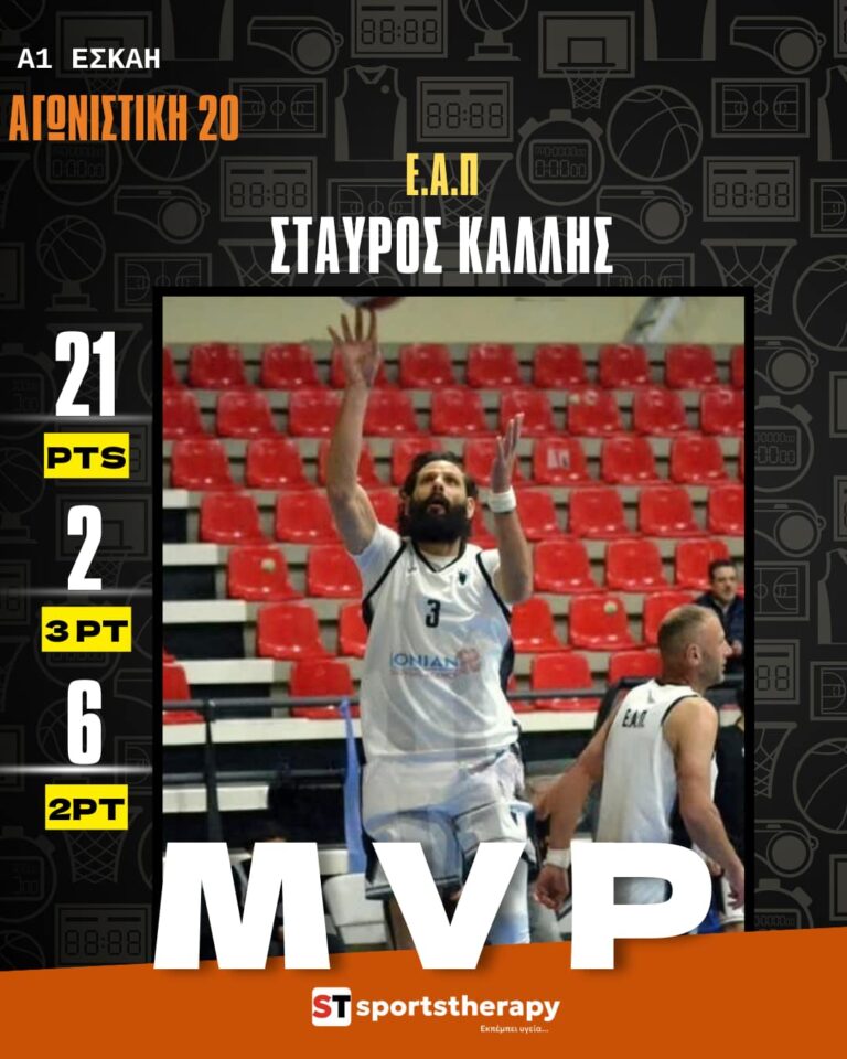 Α1 ΕΣΚΑ-Η: MVP by Sportstherapy.gr της 20ης αγωνιστικής ο Σταύρος Κάλλης